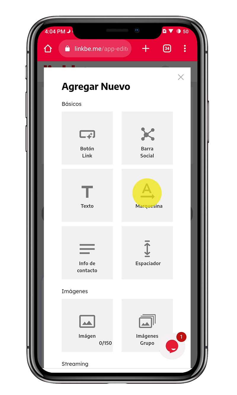 ayuda mockup links marquesina Crear marquesina de texto
